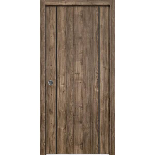 Sartodoors 28 in. x 80 in. 1 Panel Walnut Finished Solid Wood with Honeycomb Sliding Door with Hardware