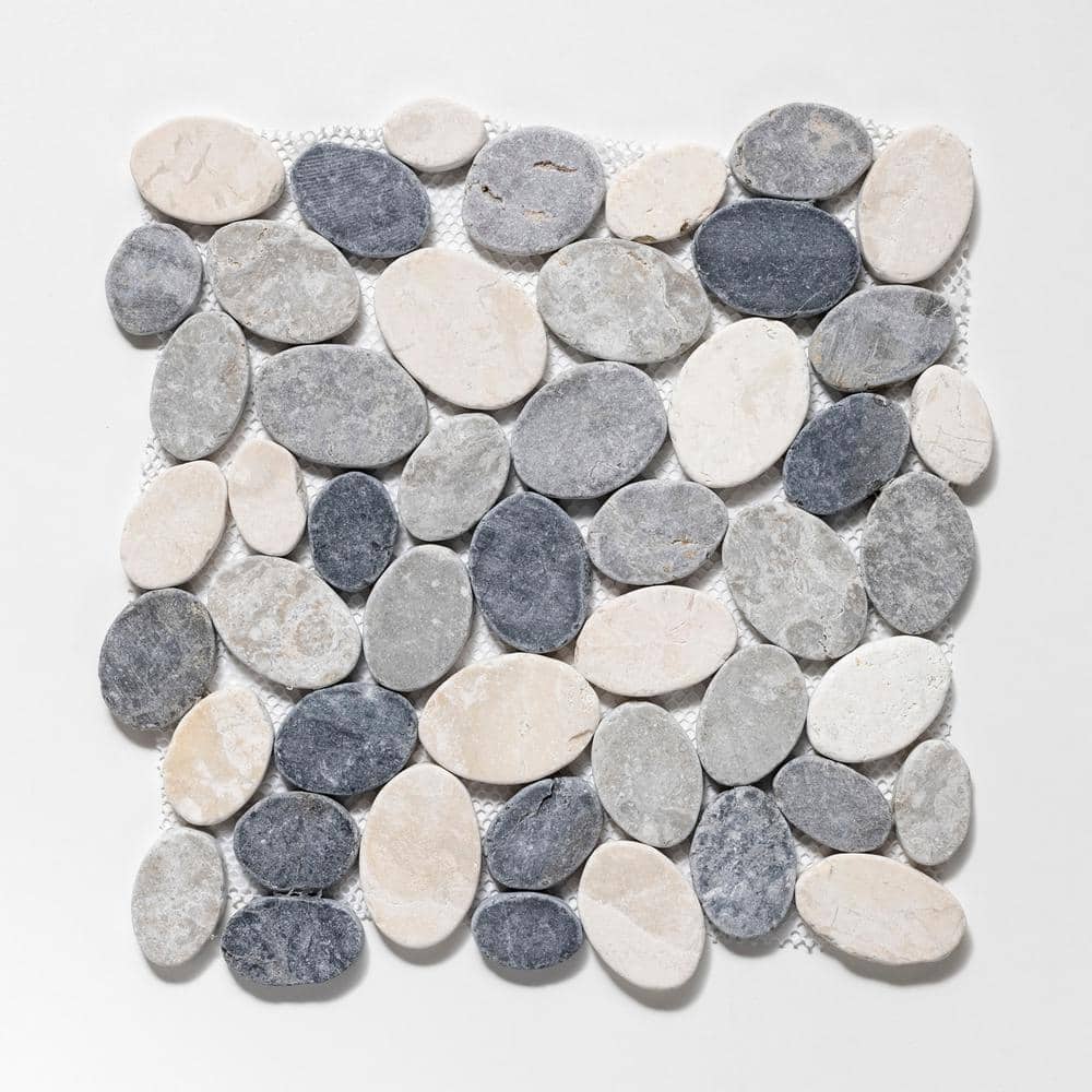 Gray and White Pebble Marble Mosaic Tile