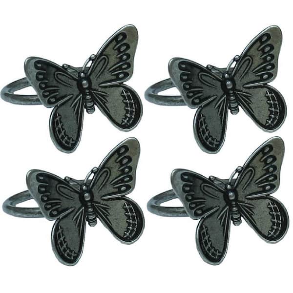 Dark Gray Flutter Spring Butterfly Brass Metal Napkin Rings (Set of 4)