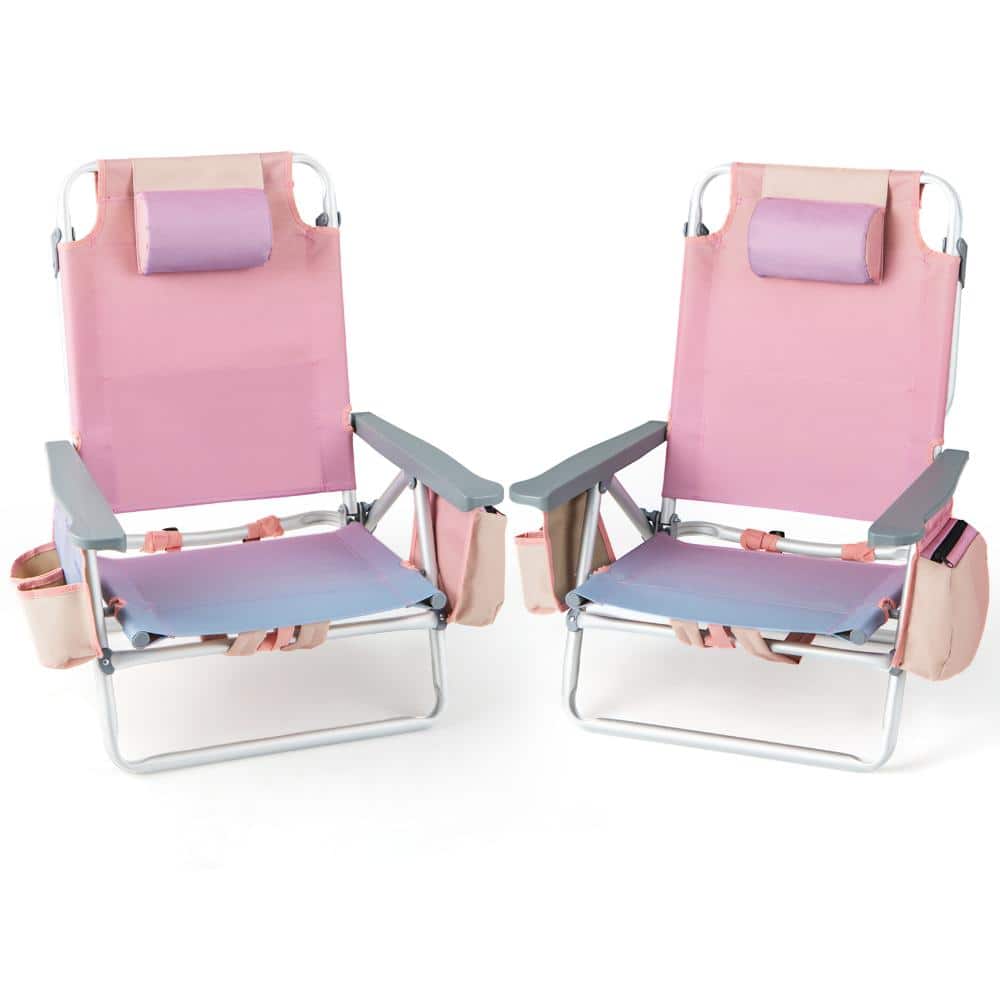 Set of 2 Folding Backpack Beach Chairs with Pillows, Storage Bags and 300 lb. Capacity, Pink price history on PriceWatchPro