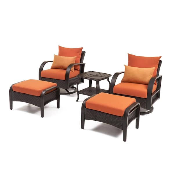 RST BRANDS Barcelo 5-Piece Motion Wicker Patio Deep Seating Conversation Set with Sunbrella Tikka Orange Cushions