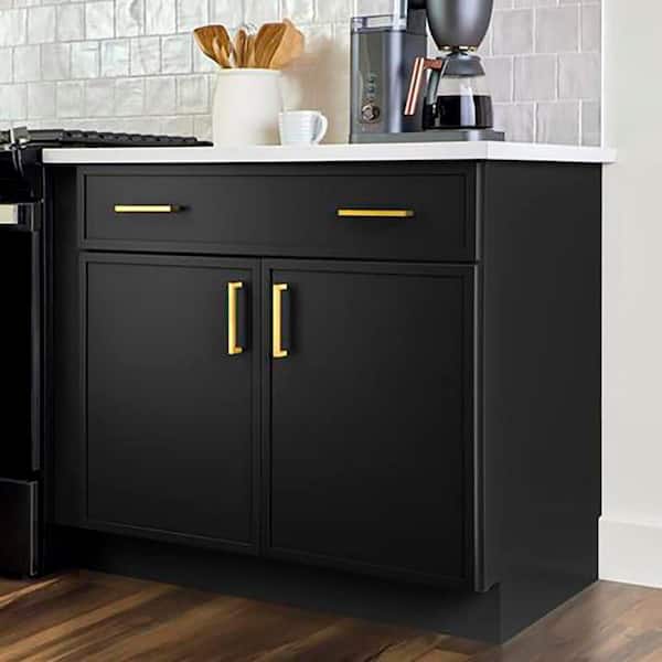 Leyton 36 in. W x 24 in. D x 34.5 in. H Ready to Assemble Plywood Slim Shaker Base Kitchen Cabinet in Raven Black