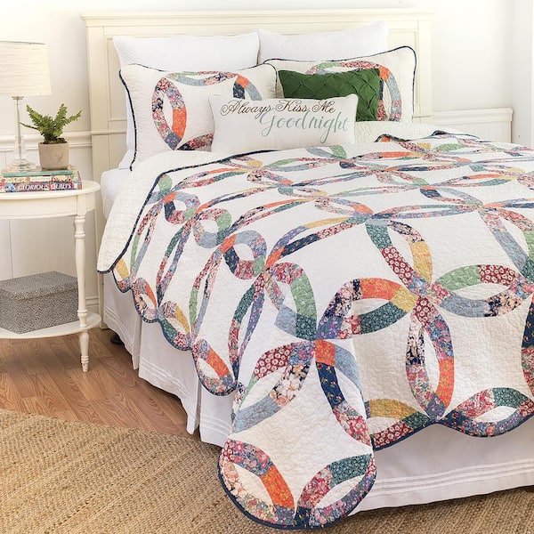 C&F Home Heritage Wedding Ring 2-Piece White Cotton Twin Quilt Set
