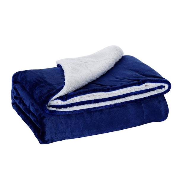 Navy Microfiber Twin Sherpa Blanket