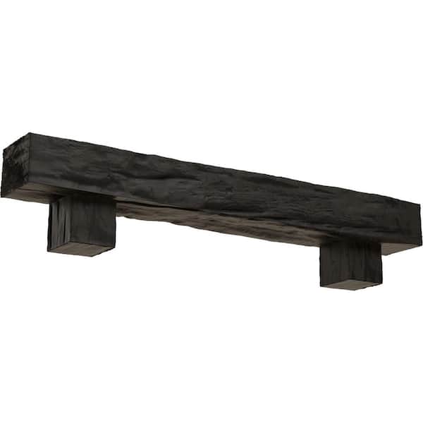 Ekena Millwork 4 in. x 4 in. x 4 ft. Riverwood Faux Wood Fireplace Mantel Kit with Alamo Corbels, Burnished Cedar