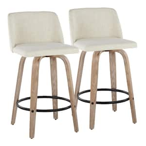 Toriano 25.5 in. Cream Fabric, Light Grey Wood and Black Metal Fixed-Height Counter Stool (Set of 2)