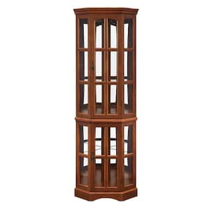 18 in. W x 23 in. D x 71 in. H Brown Linen Cabinet, Curio Cabinet Lighted with Shelves, Oak Color Corner Curio Cabinet