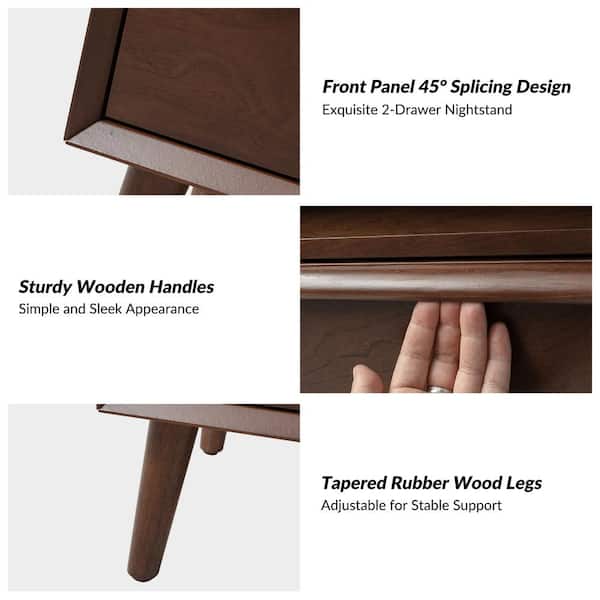 JAYDEN CREATION Leslie Mid-Century Modern Walnut 2-Drawer