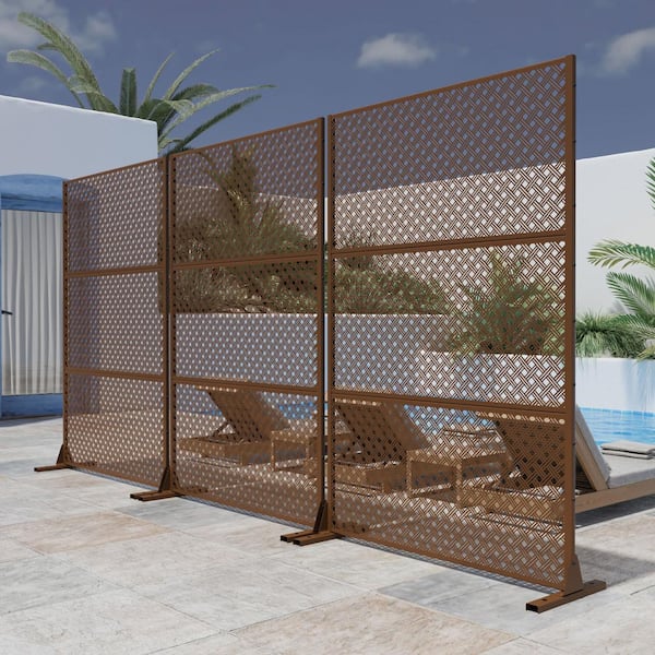 Lirago 72 in. H x 47 in. W Outdoor Metal Privacy Screen Garden Fence Woven Pattern Wall Applique in Brown