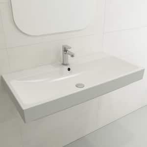 Scala Arch 39.75 in. 1-Hole Matte White Fireclay Rectangular Wall-Mounted Bathroom Sink