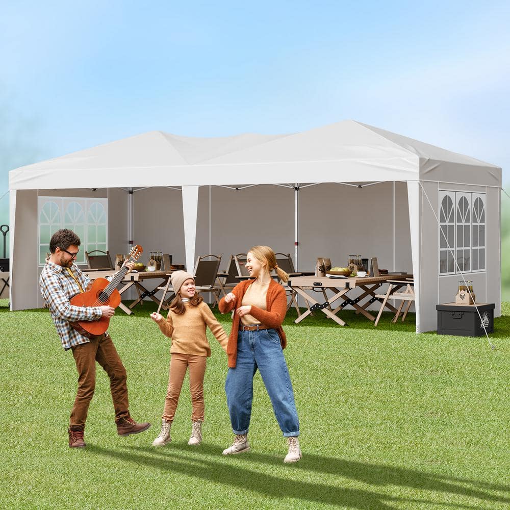 White 10x20 ft Adjustable Height Pop Up Canopy Tent with Sidewalls