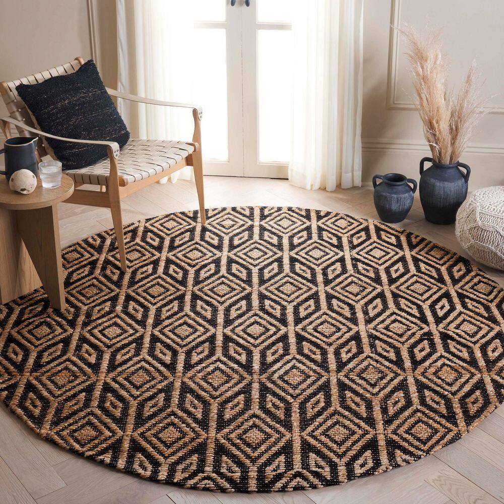 Prism Geometric Rug SAFAVIEH Natural Fiber 7 ft. x 7 ft. Natural/Black Geometric Prisms ...