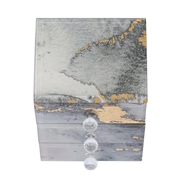 Mele & Co Maura Marbled Glass Jewelry Box with Gold Accents