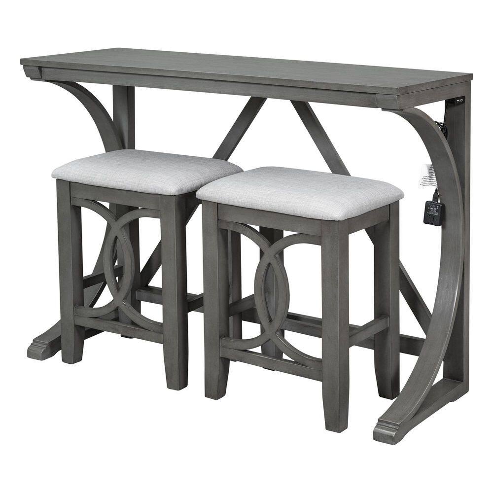 3-Piece Solid Wood Outdoor Conversation Patio Furniture Set with Gray Cushions price history on PriceWatchPro
