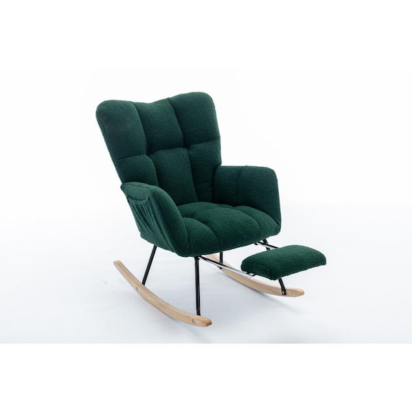 Sudzendf Green Teddy Fabric Metal Outdoor Rocking Chair With Adjustable Footrest
