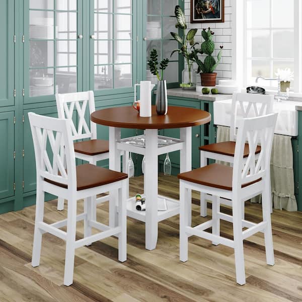 Round Wood Top Cherry Dining Table Set, Cherry Wood Round Dining Room Table And Chairs
