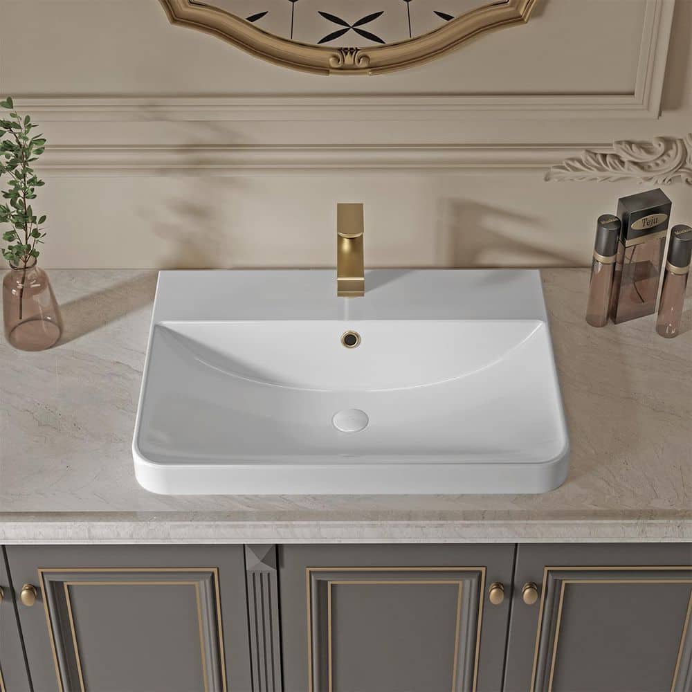UNIKE Greenfield 24 in. Rectangular Vitreous China Vanity Top Bathroom ...