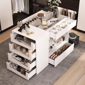 White 8-Drawers 47.2 in. Width Bedroom Dresser with Glass Top and Glass Drawers