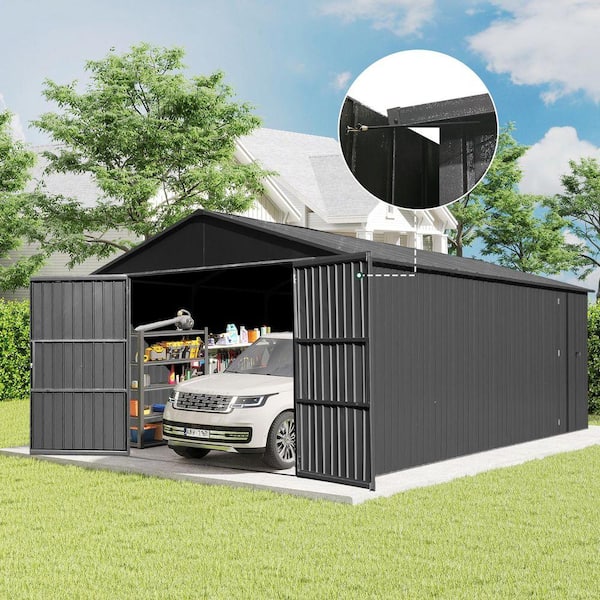Gray 12 ft. x 15 ft. Extra Large Outdoor Metal Garage Shed with