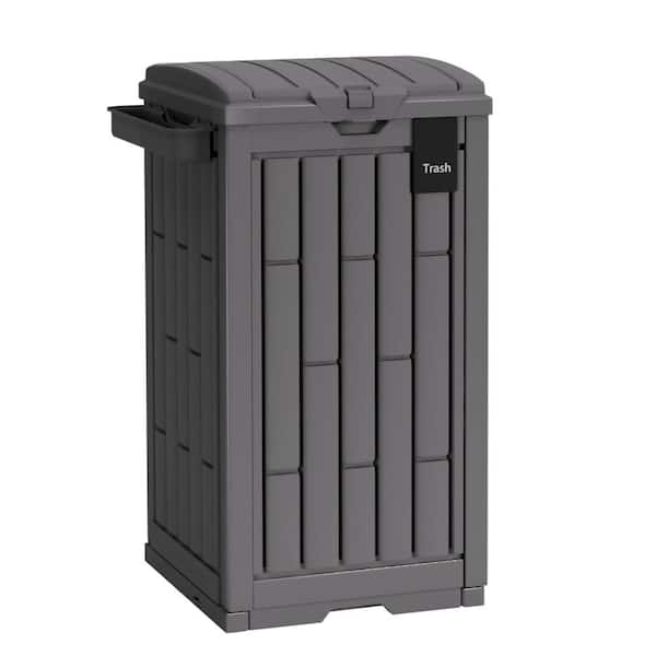 30 Gal. Gray Outdoor Trash Can with Lid, Waterproof Resin Garbage Bin