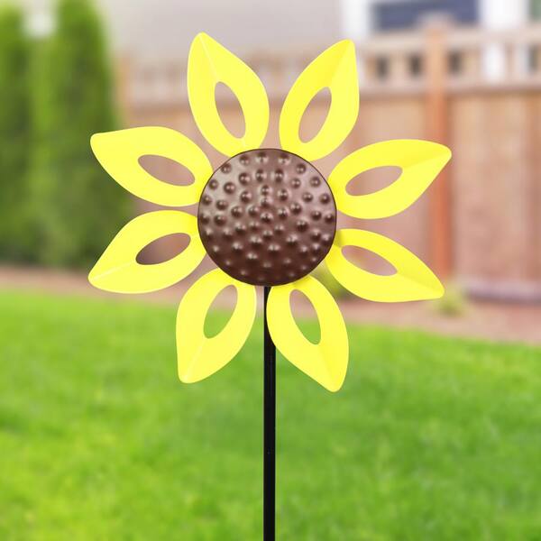 Exhart 6 in. Mini Kinetic Open Petal Sunflower 1.51 ft. Yellow
