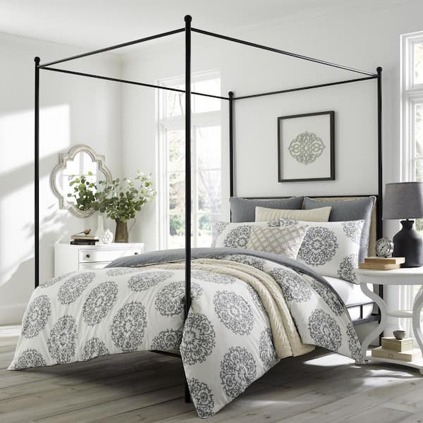 Bristol 3-Piece Gray and Cream Medallion Cotton King Comforter Set