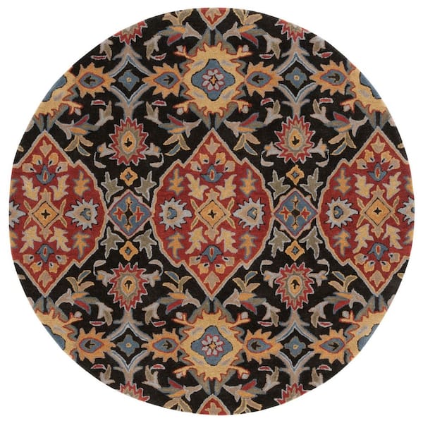 SAFAVIEH Heritage 6 ft. x 6 ft. Charcoal/Red Ornate Geometric Round ...