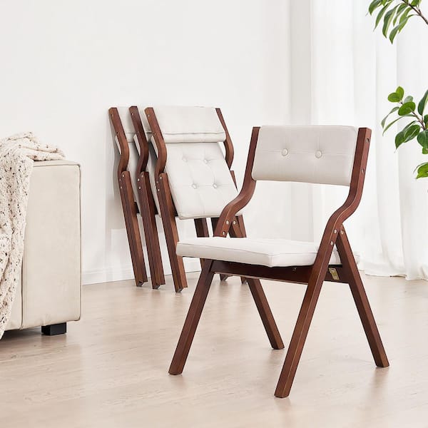 4 Set of Portable Foldable Wooden Folding Chairs with Cushion for Kitchen, Office, Easy Assembly, White