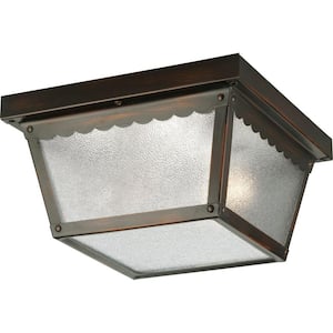 2-Light Antique Bronze Textured Glass Traditional Outdoor Ceiling Light