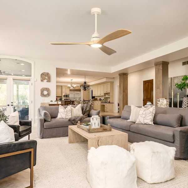 52 in. Smart Indoor Wood Low Profile Standard Semi Flush Mount Ceiling Fan Light with Integrated LED with Remote Bedroom