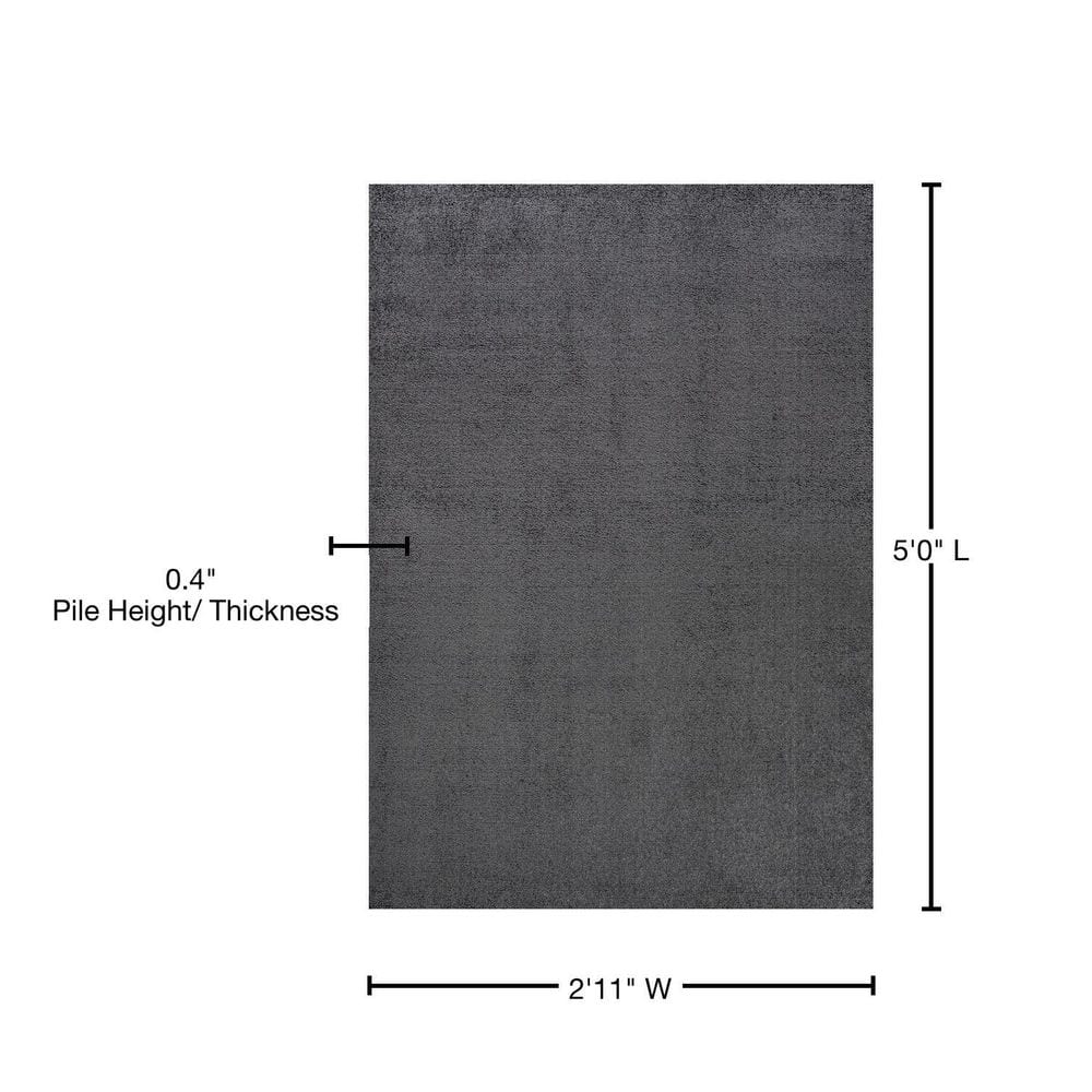 Black Solid Low-Pile Synthetic Indoor Area Rug 3x5