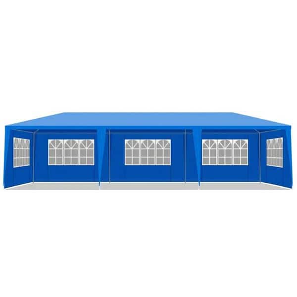 10 ft. x 30 ft. Outdoor Party Tent with 8-Removable Sidewalls, Waterproof Canopy Patio Wedding Gazebo, Blue