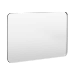 55 in. W x 36 in. H Tempered Glass Rounded Rectangle Framed Wall-Mounted Bathroom Vanity Mirror in Silver