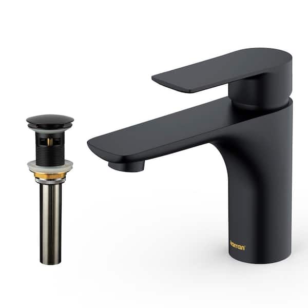 Karran Kayes Single Handle Single Hole Bathroom Faucet with Matching Pop-Up Drain in Matte Black