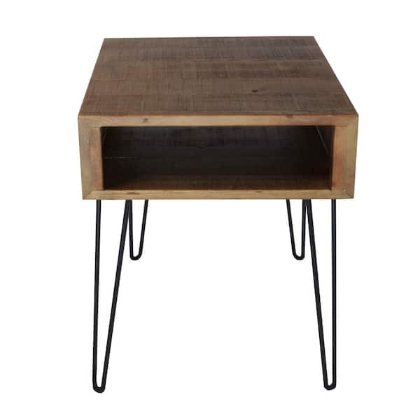Benjara 19 in. Brown Rectangle Wood End Table with 1 Compartment and Hairpin Legs