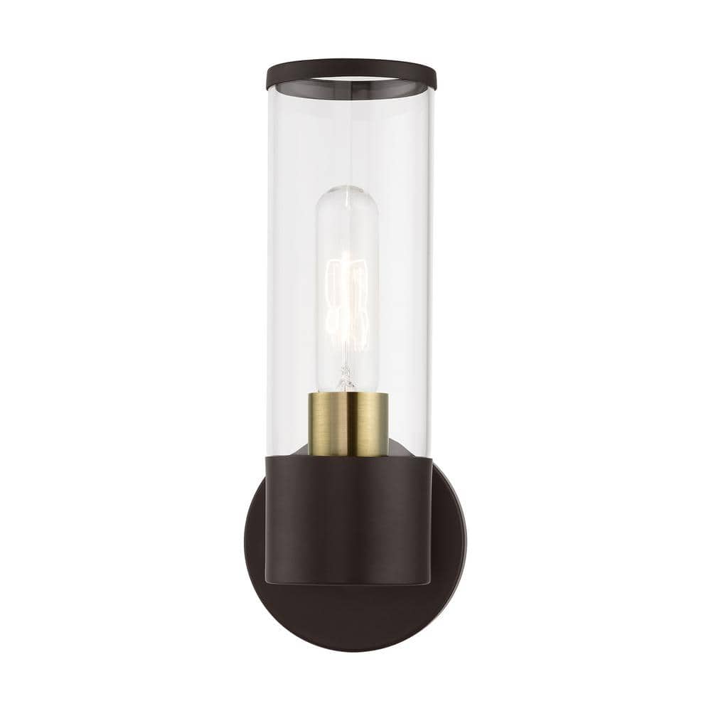 Antique Brass and Bronze Dimmable Wall Sconce with Clear Glass Shade