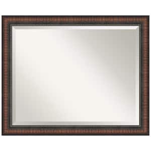 Caleb Brown 32 in. x 26 in. Beveled Farmhouse Rectangle Framed Bathroom Wall Mirror in Brown