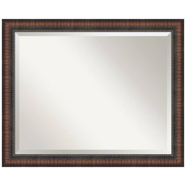 Amanti Art Caleb Brown 32 in. x 26 in. Beveled Farmhouse Rectangle Framed Bathroom Wall Mirror in Brown