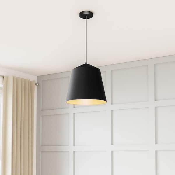 Home Decorators Collection 12.5 in. 1-Light Black Industrial Farmhouse Oversized Pendant Light Fixture with Metal Shade