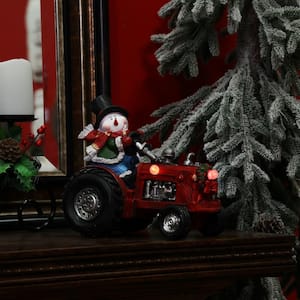 9 in. Snowman on Tractor Decor with 3 LED Lights- Color Changing