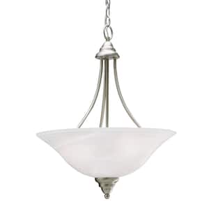 Telford 21.5 in. 3-Light Brushed Nickel Transitional Inverted Kitchen Pendant Hanging Light with Alabaster Swirl Glass