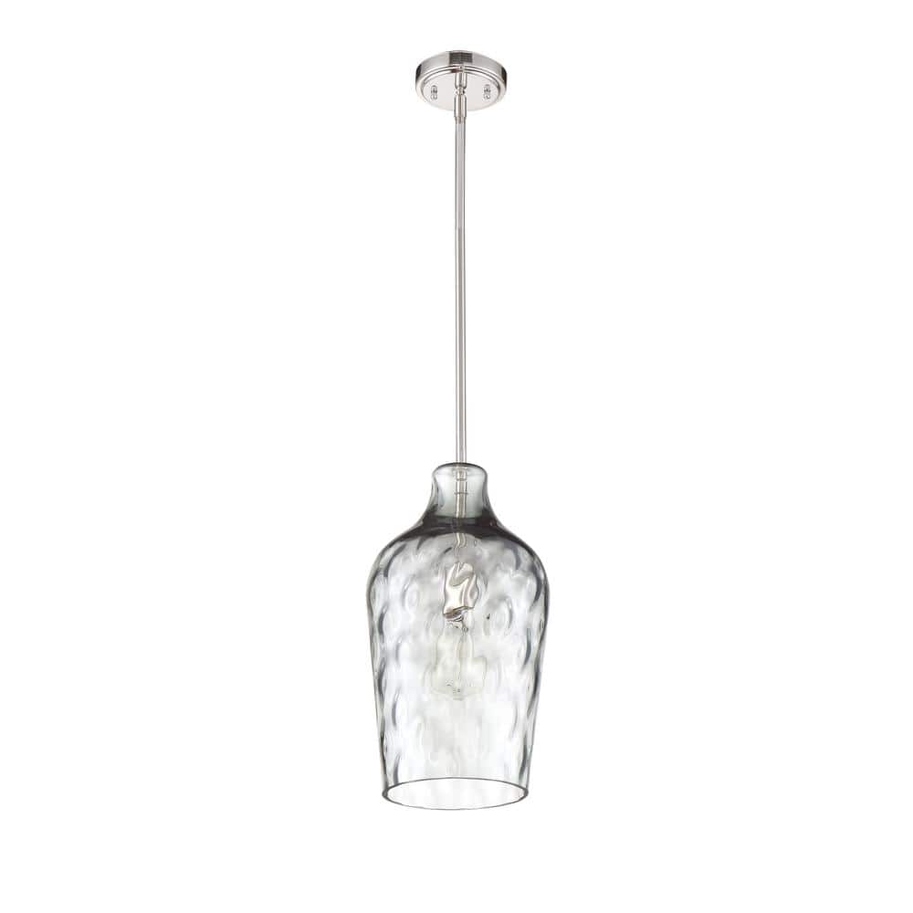 Clear Hammered Glass Mini Pendant Light with Brushed Nickel Finish