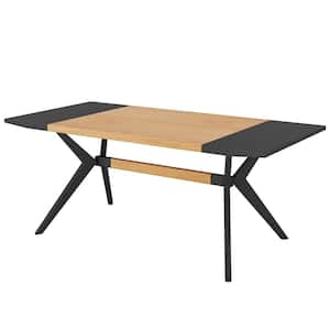 Halseey Natural Oak Black Wood 63 in. 4-Legs Rectangular Dining Table Kitchen Table 6-Seats Wood Dinning Room X-shape