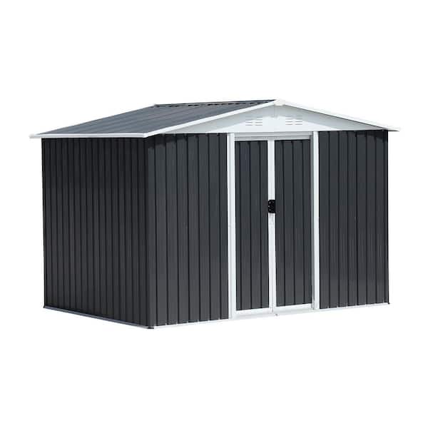 8 ft. W x 6 ft. D Dark Gray Metal Garden Storage Shed with Sliding Door and Vents (48 sq. ft. )
