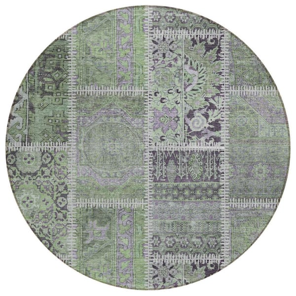 HomeRoots Green, Charcoal 8 ft. Round Woven Plaid Polyester Round ...