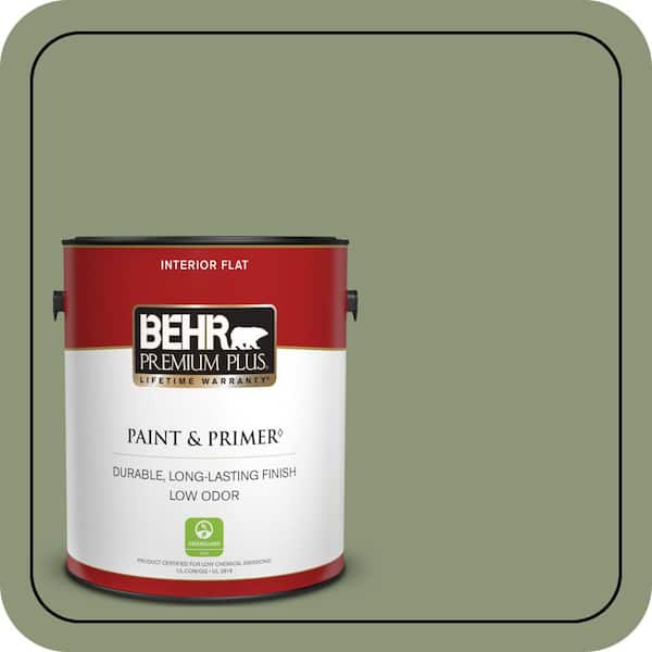 BEHR PREMIUM PLUS 1 gal. #420F-5 Olivine Flat Low Odor Interior Paint & Primer