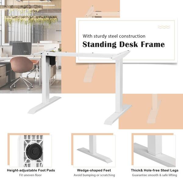 Angeles Home 53.5 in. W Steel Adjustable Electric Writing Sit-Stand Desk Frame with Button Controller, White, No Tabletop