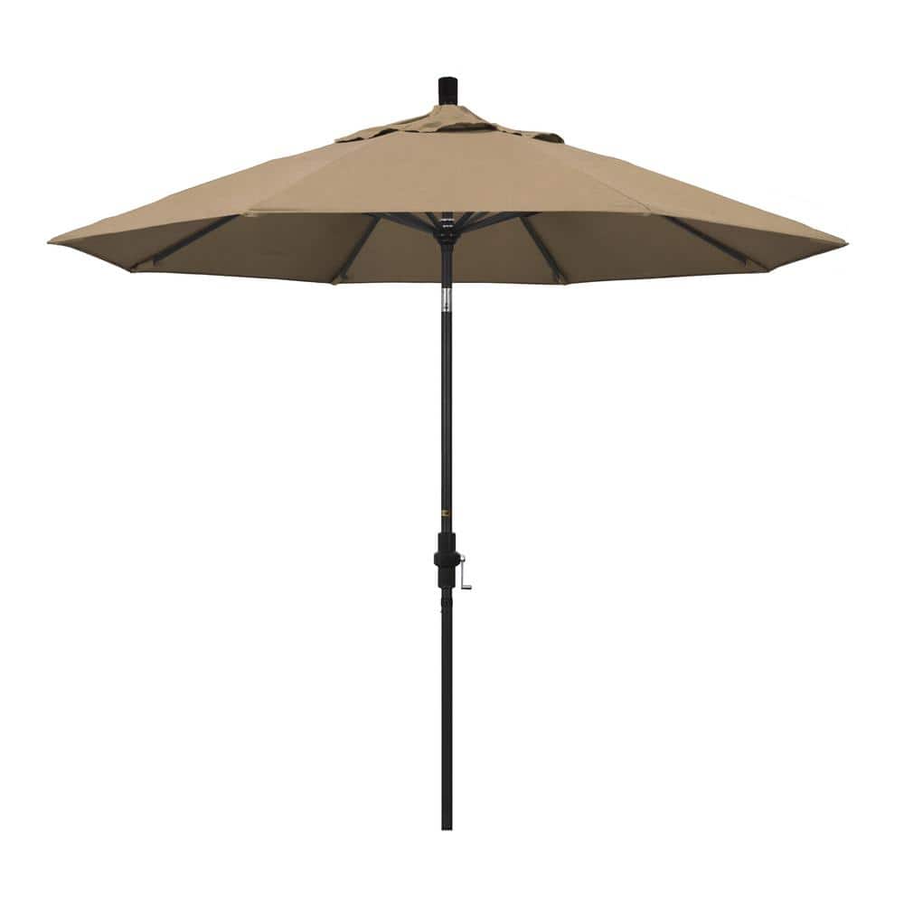 9 ft. Black Aluminum Pole Market Aluminum Ribs Collar Tilt Crank Lift Patio Umbrella in Heather Beige Sunbrella price history on PriceWatchPro