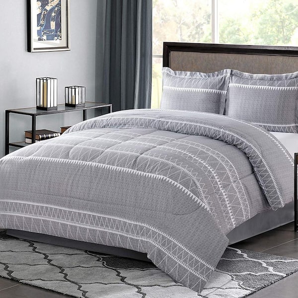 Sx 3 Pieces Gray Printed Microfiber, Light Grey Bed Comforter Set Queen
