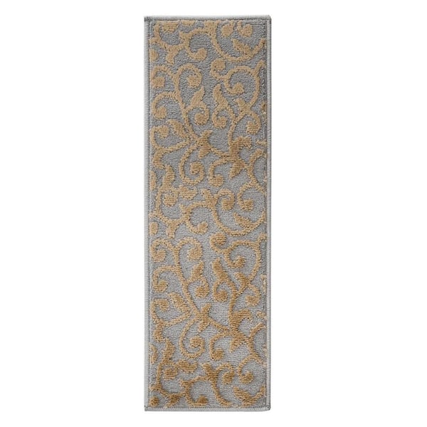 SUSSEXHOME Leaves Collection Beige 9 in. x 28 in. Polypropylene Stair Tread Cover (Set of 7)